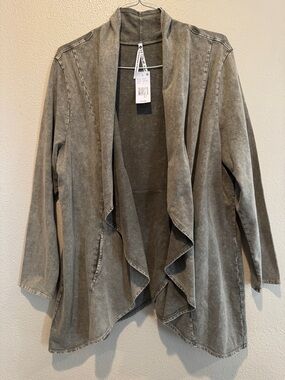 Leo & Nicole Olive Draped Waterfall Cardigan